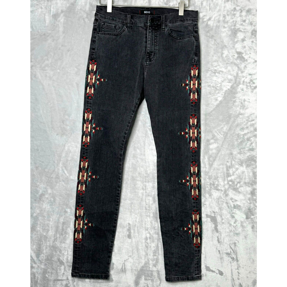 BDG Black Skinny Jeans with Embroidered Accents